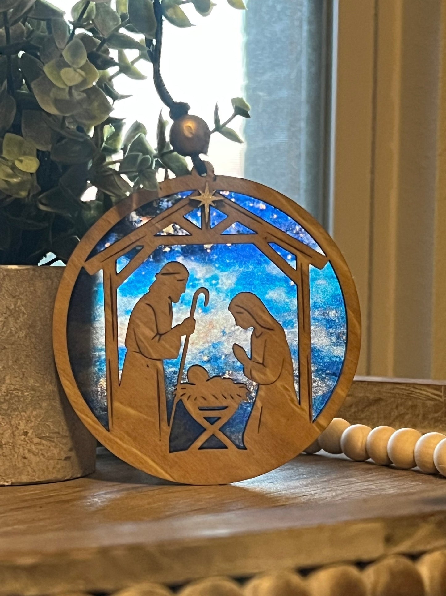 Nativity Ornament and Suncatcher SVG – 4.5" & 8" Holy Family Laser Cut File (Digital Download)
