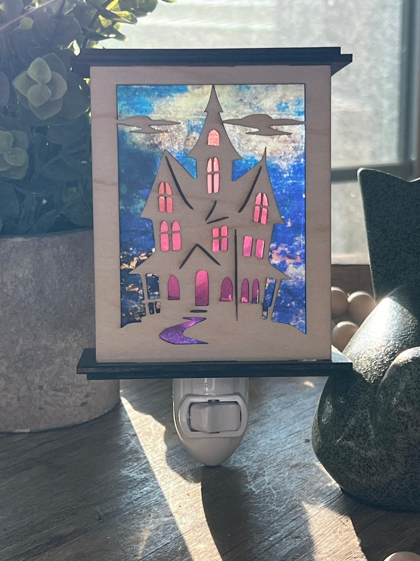 Halloween Lantern Nightlight SVG – Layered Haunted House Laser Cut File (Digital Download)
