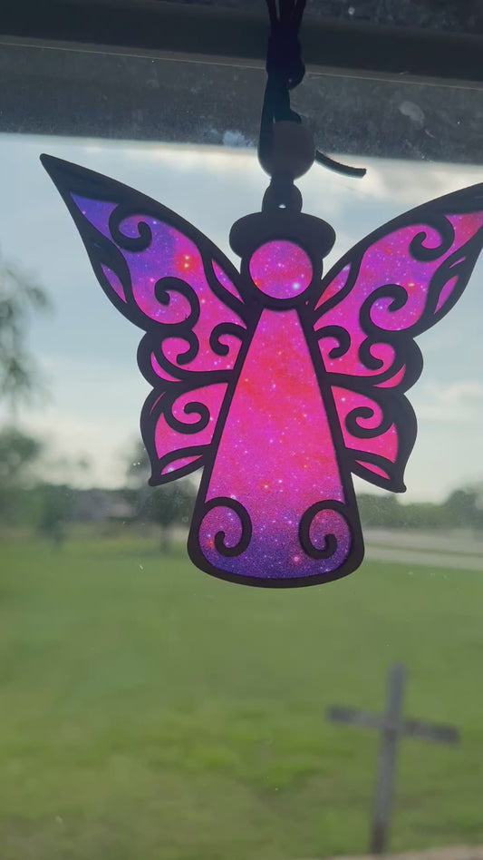 Angel Suncatcher: Rustic Wood & Acrylic Charm for Window Decor